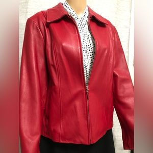 Pamela McCoy Red Leather lined jacket.